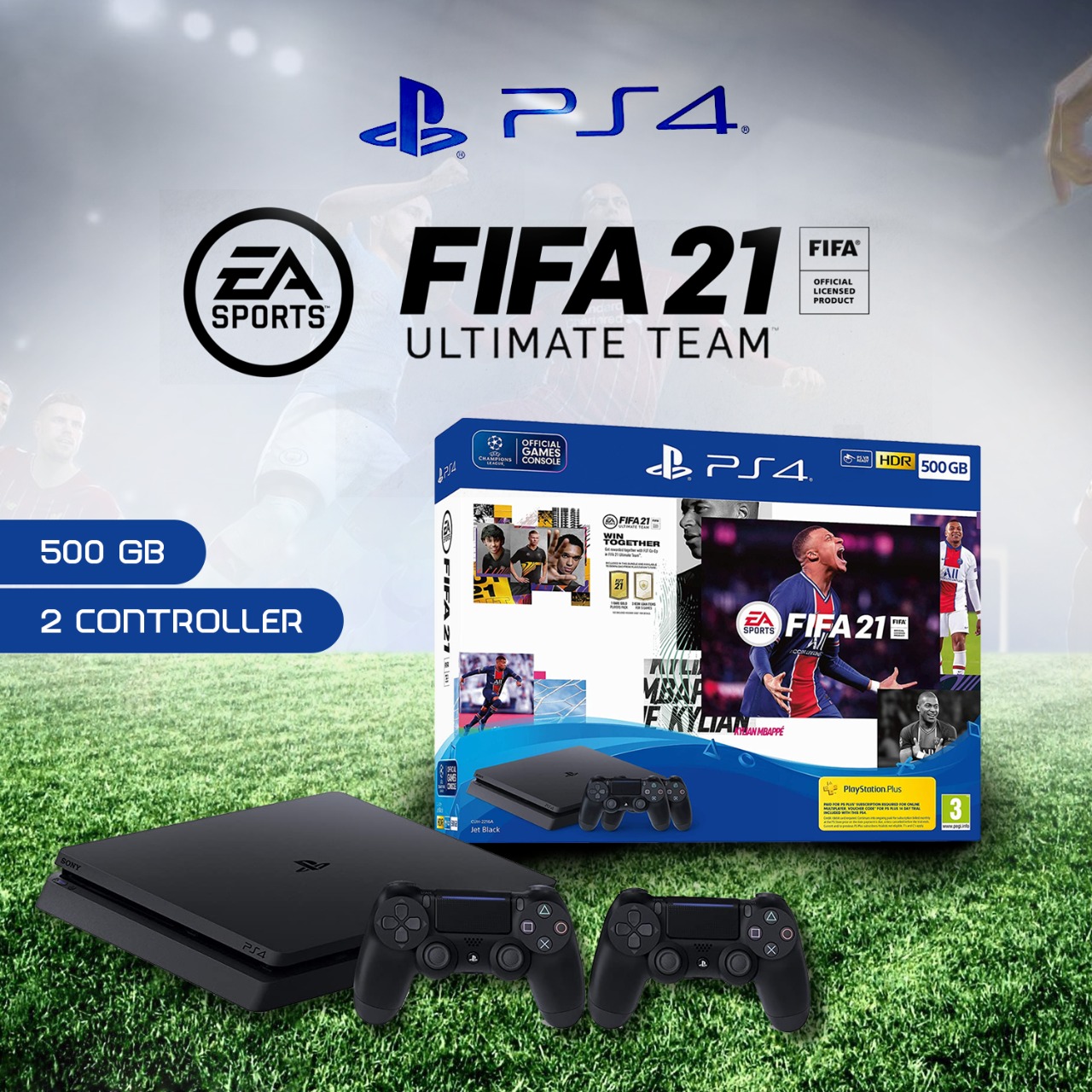 idiota freno promoción Fifa 21 Ultimate Team Ps 4 500Gb + 2 Controller Gaming Console Bundle -  Build Your Custom Pc - IX Gamers Dubai, UAE
