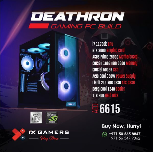 Deathron Gaming Pc Build - i7 11th Gen, Rtx 3060 Gpu, 500gb ssd, 1tb hdd