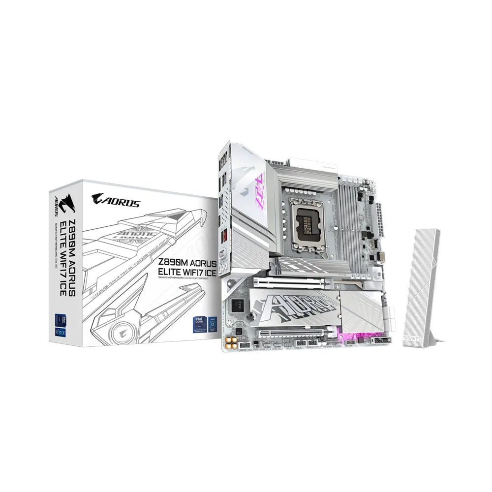 GIGABYTE Z890M Aorus Elite WiFi-7 Ice DDR5 LGA 1851 Micro-ATX Motherboard - White | Z890M-A-ELITE-WIFI7-ICE - Image 4
