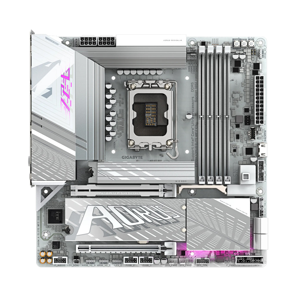 GIGABYTE Z890M Aorus Elite WiFi-7 Ice DDR5 LGA 1851 Micro-ATX Motherboard - White | Z890M-A-ELITE-WIFI7-ICE