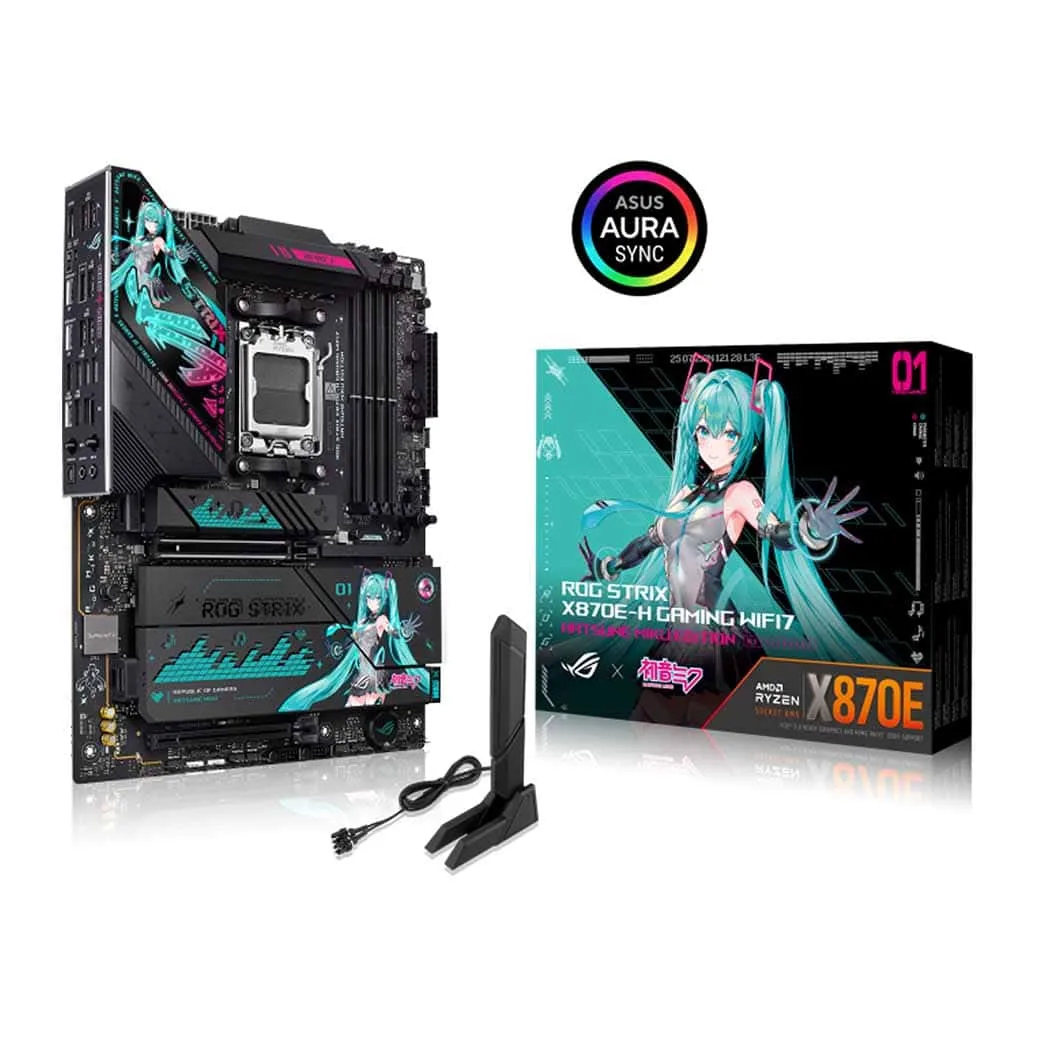 ASUS ROG Strix X870E-H Gaming WIFI-7 Hatsune MIKU Edition AM5 ATX Motherboard, 4x DIMM DDR5 8000+ MT/s (OC), PCIe 5.0 x16 slot, USB4 Type-C, 5GB Ethernet, BT-V5.4 | 90MB1MA0-M0EAY0