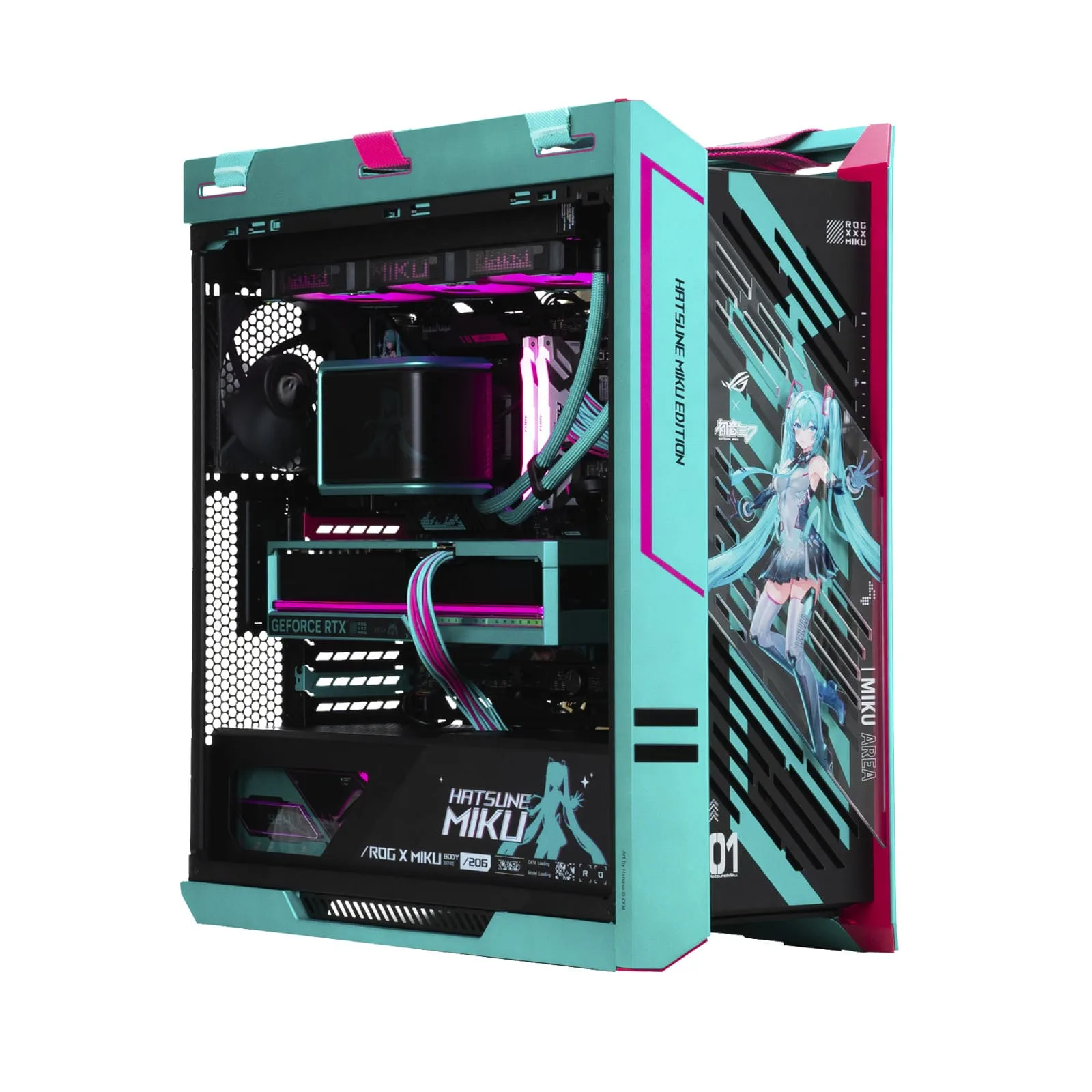 Hatsune Miku Gaming PC - Choose Processor-RAM-Storage | GeForce RTX 5080 16GB OC GPU | 360mm w/Curved AMOLED Display Liquid Cooler | X870E-H Gaming WIFI MB | 1200W Platinum III PSU | Helios II GX601S Case - Image 2