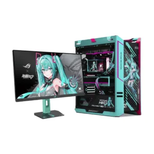Hatsune Miku Gaming PC Bundle – AMD Ryzen 7-9800X3D | GeForce RTX 5080 16GB OC GPU | 32GB (2x16GB) 6000MHz | 360mm w/Curved AMOLED Display Liquid Cooler | X870E-H Gaming WIFI MB | 1200W Platinum III PSU | Helios II GX601S Case |  27" 260Hz Gaming Monitor